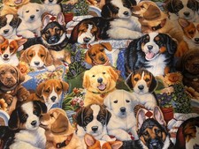 Fabric Yard Cotton Buy Sewing Quilting Art Crafts Puppies Dogs Animal