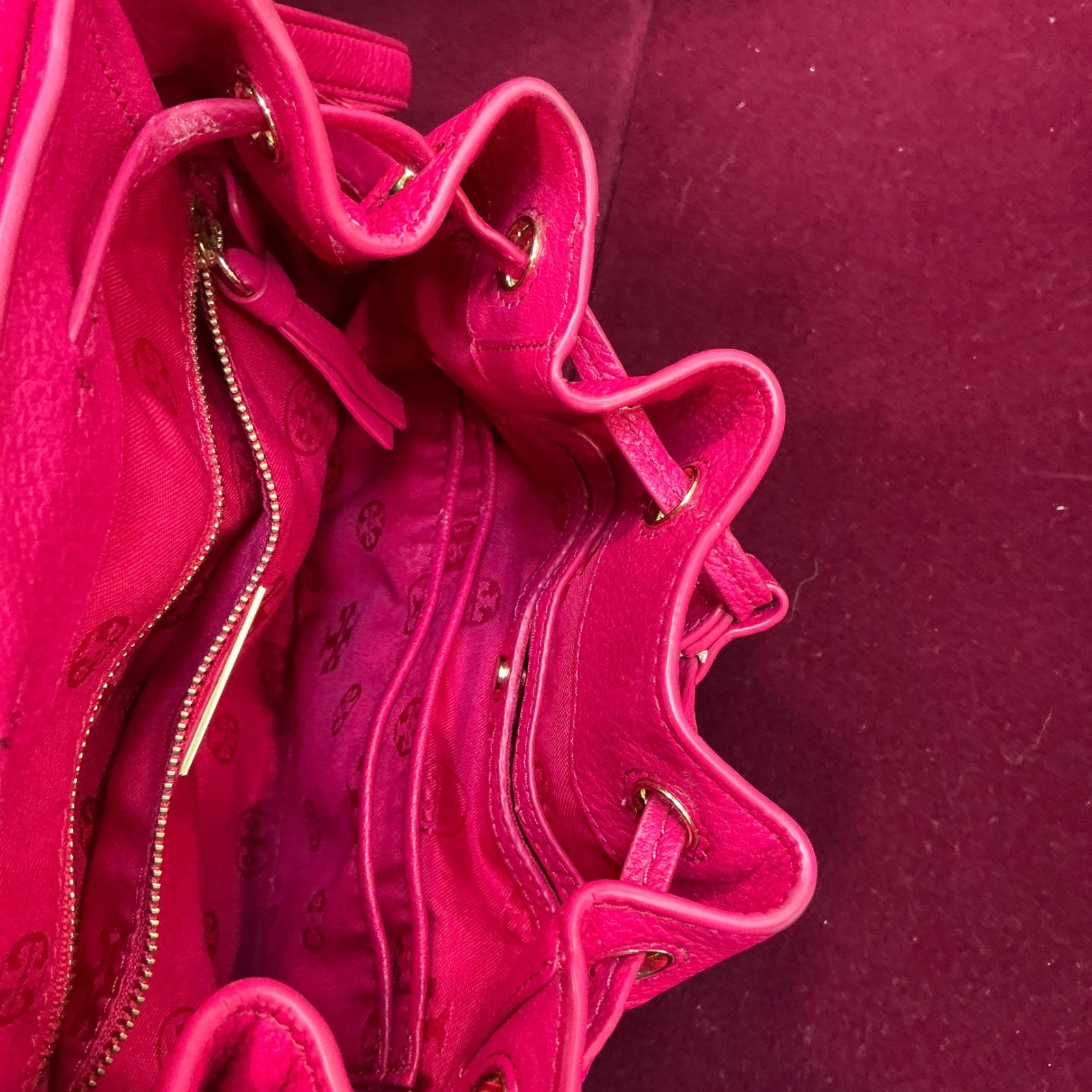 Tory Burch Thea Pebbled Mini Backpack, Briht Azalea Tassel Drawstring thumbnail 10