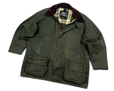 Men's BARBOUR BEAUFORT Green Waxed Jacket Classic Wool Lining Size C44/112cm