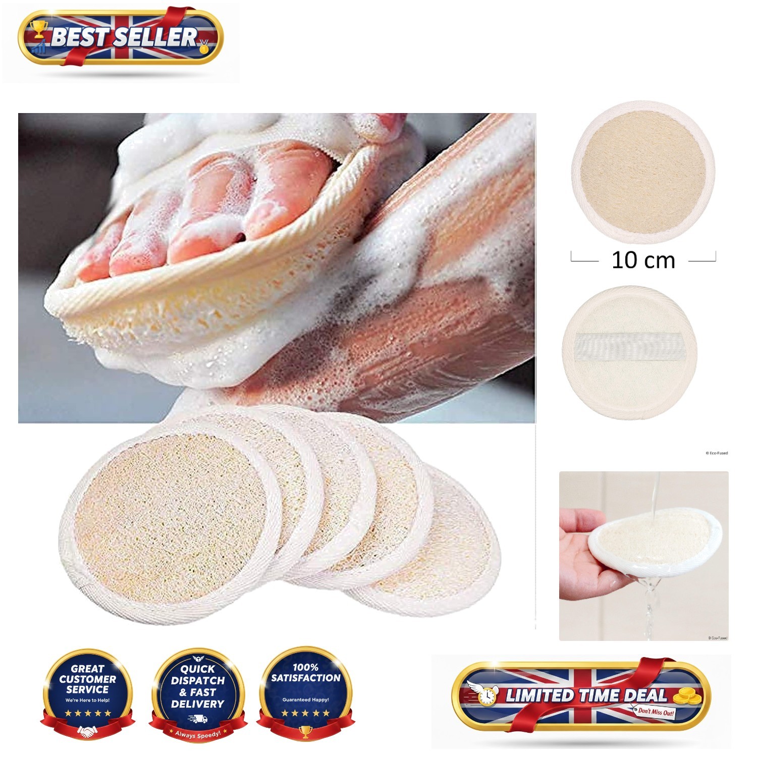 Natural Loofah Pads Pack of 5 - Exfoliating Shower Sponges for Silky Skin