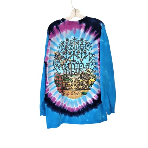 Grateful Dead Liquid Blue Tie-Dye Long Sleeve Shirt Skeleton & Roses Graphic 2XL - Afbeelding 2 van 5