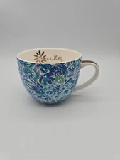 Lilly Pulitzer Blue Floral Logo inside Gold Handle Coffee Tea Coco Mug 14 oz
