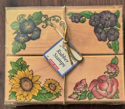 Donna Dewberry~4 Flower Corners~Wood Mounted Rubber Stamps~Sunflower~Hero Arts