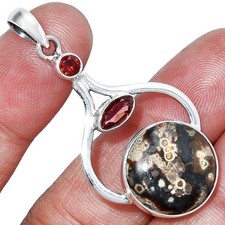 Natural Viper Skin Jasper & Garnet 925 Sterling Silver Pendant Jewelry P-1187