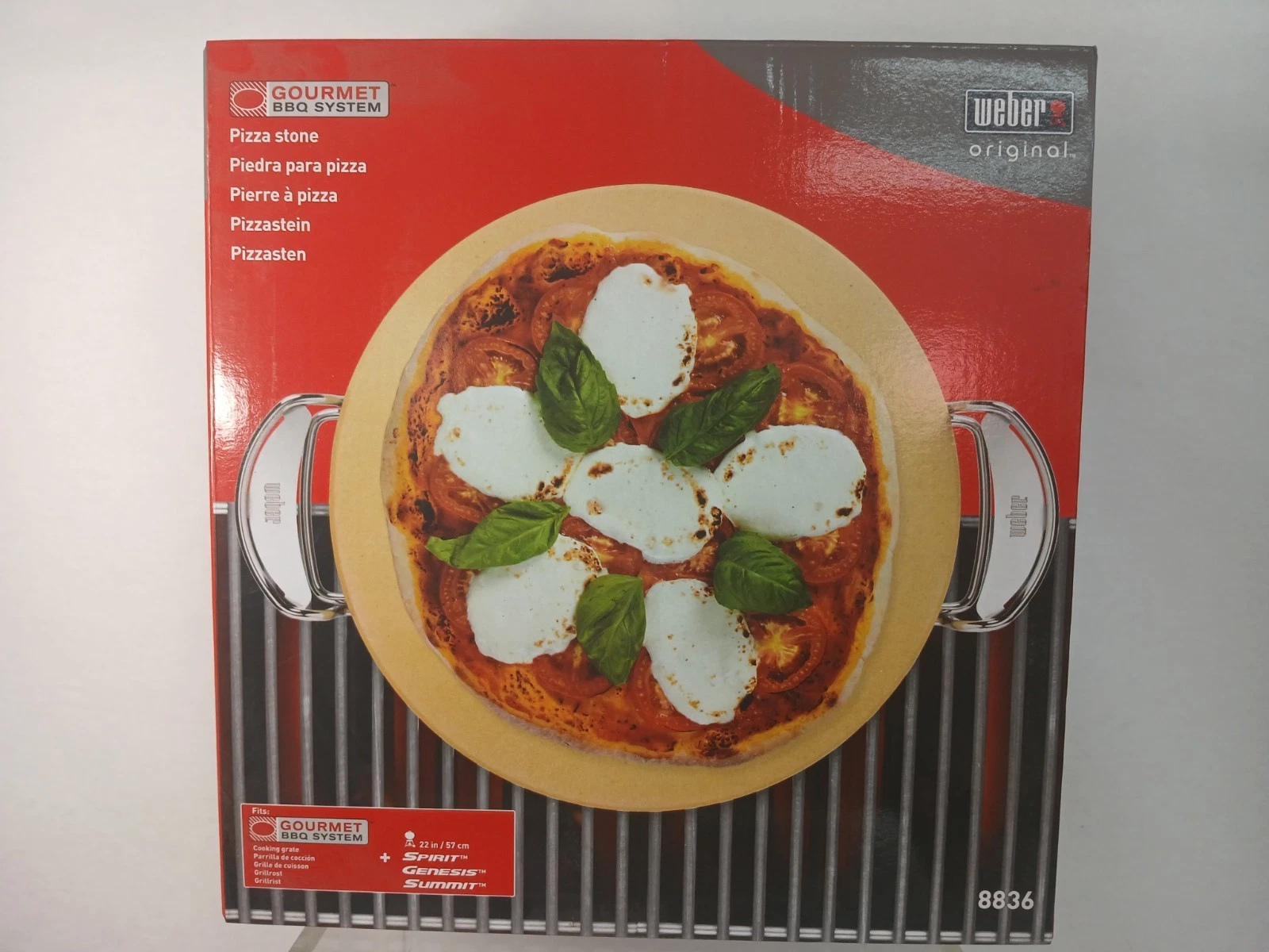 WEBER ORIGINAL GOURMET BBQ SYSTEM 16.8" PIZZA STONE & CARRY RACK 8836 NEW SEALED