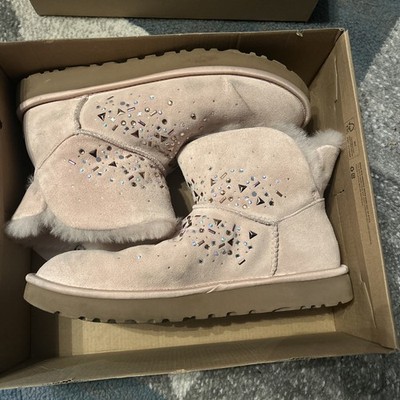 UGG Classic Galaxy Mini Bling Boot Pink Quartz Suede Sz 11 MSRP $180 Used 