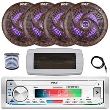 Pyle PLMRB39W Marine USB Receiver, Cover, 4x 6.5'' LED Speakers, Antenna, Wire