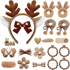 Reindeer Antlers Headband with hair accessory set  Plush Halloween Headwear...