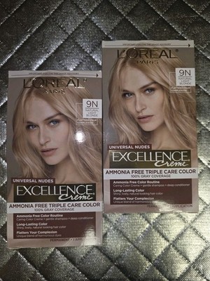 L'Oreal Paris Universal Nudes Excellence Creme 9n Natural Light Blonde Dye Lot 2