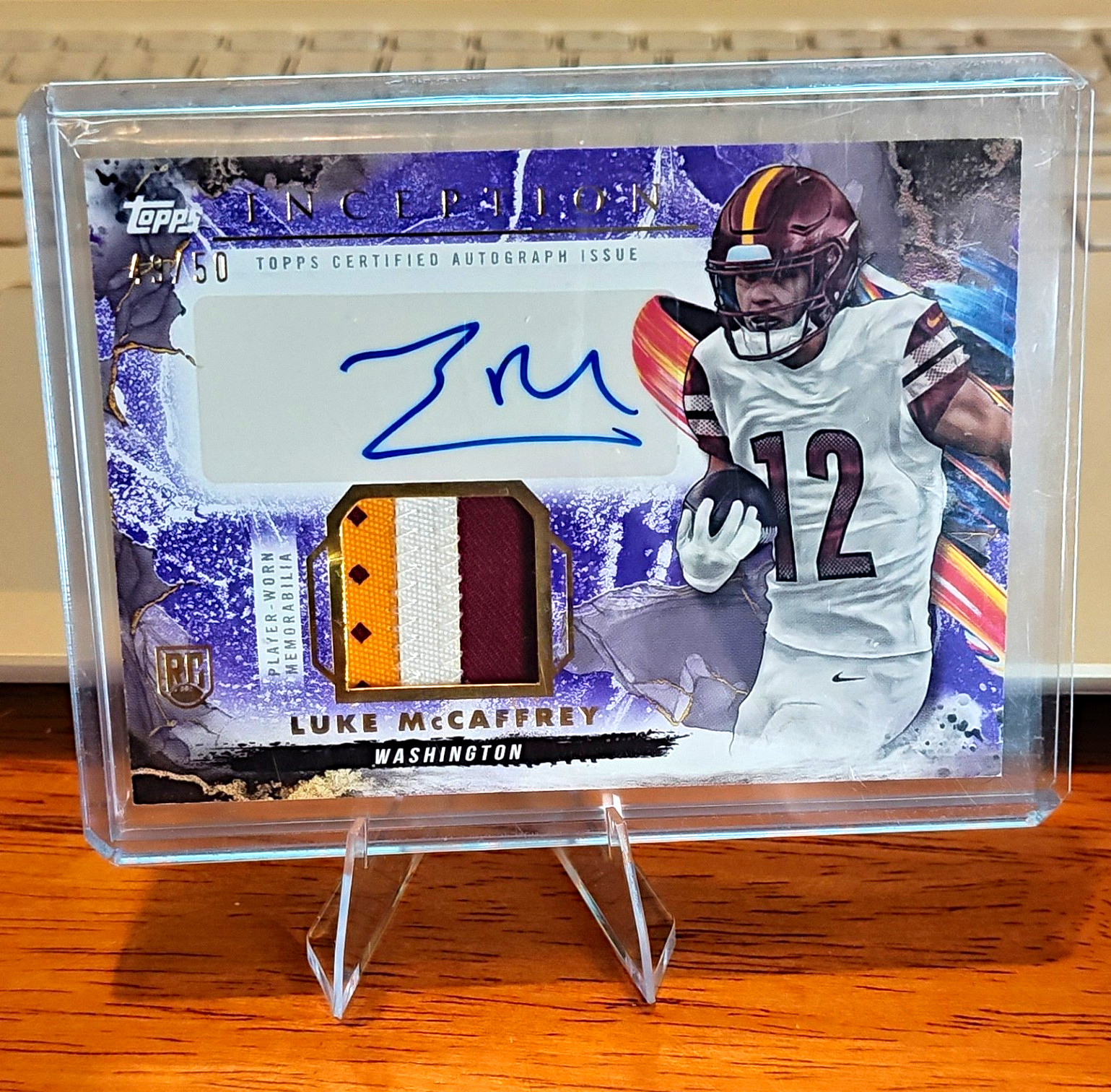 Luke McCaffrey Topps Inception Provenance Patch Autographs #PPALMC Orange