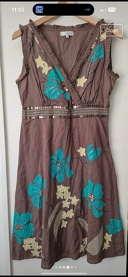 Women's John Rocha Brown. Turquoises Floral appliqué Sleeveless cotton Dress