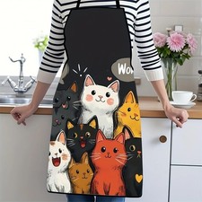 Cute Cat Print Kitchen Apron Colorful Cartoon Design for Cooking Baking Home