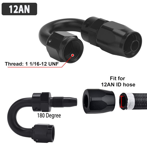 2PCS 12AN 180 Degree Swivel Hose End Fittings Adaptor fit Oil/Fuel/Gas Hose Line - Picture 5 of 10