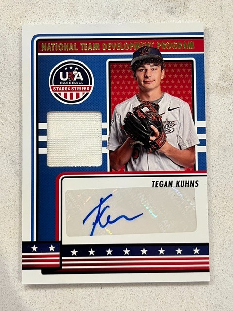 TEGAN KUHNS 2023 Panini USA Baseball Stars & Stripes Game Used Jersey AUTO