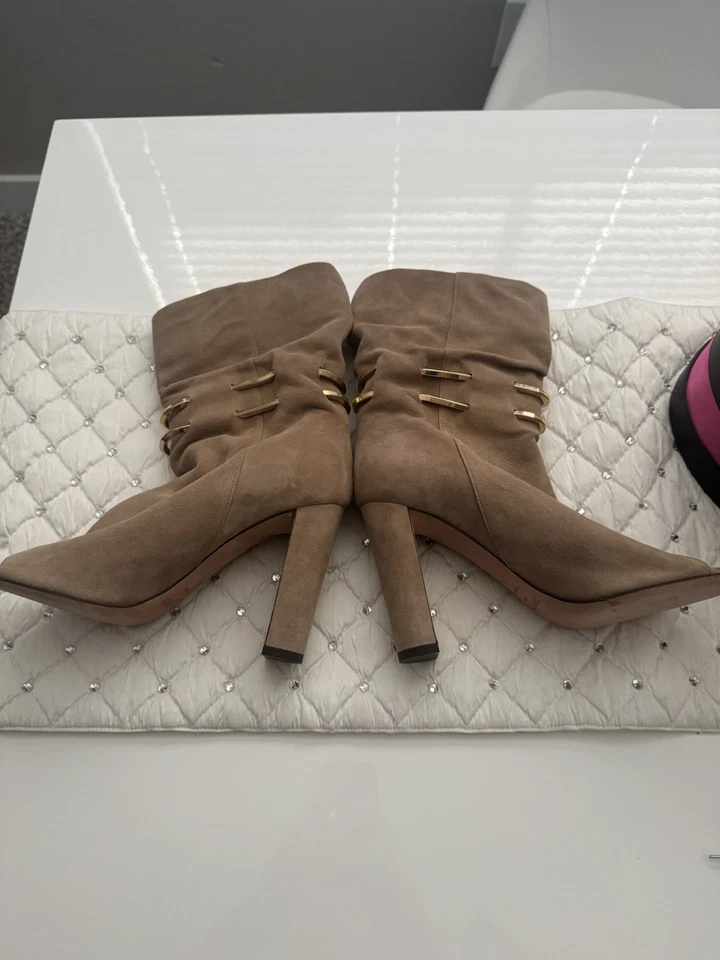 JIMMY CHOO Mysen 100 Open Toe Suede Boots Beige Tan Size EU 40 - Image 4 of 4
