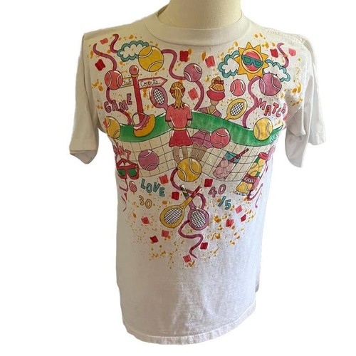Vintage 90’s Tennis Themed Alore Graphic Single Stitch T-Shirt Large