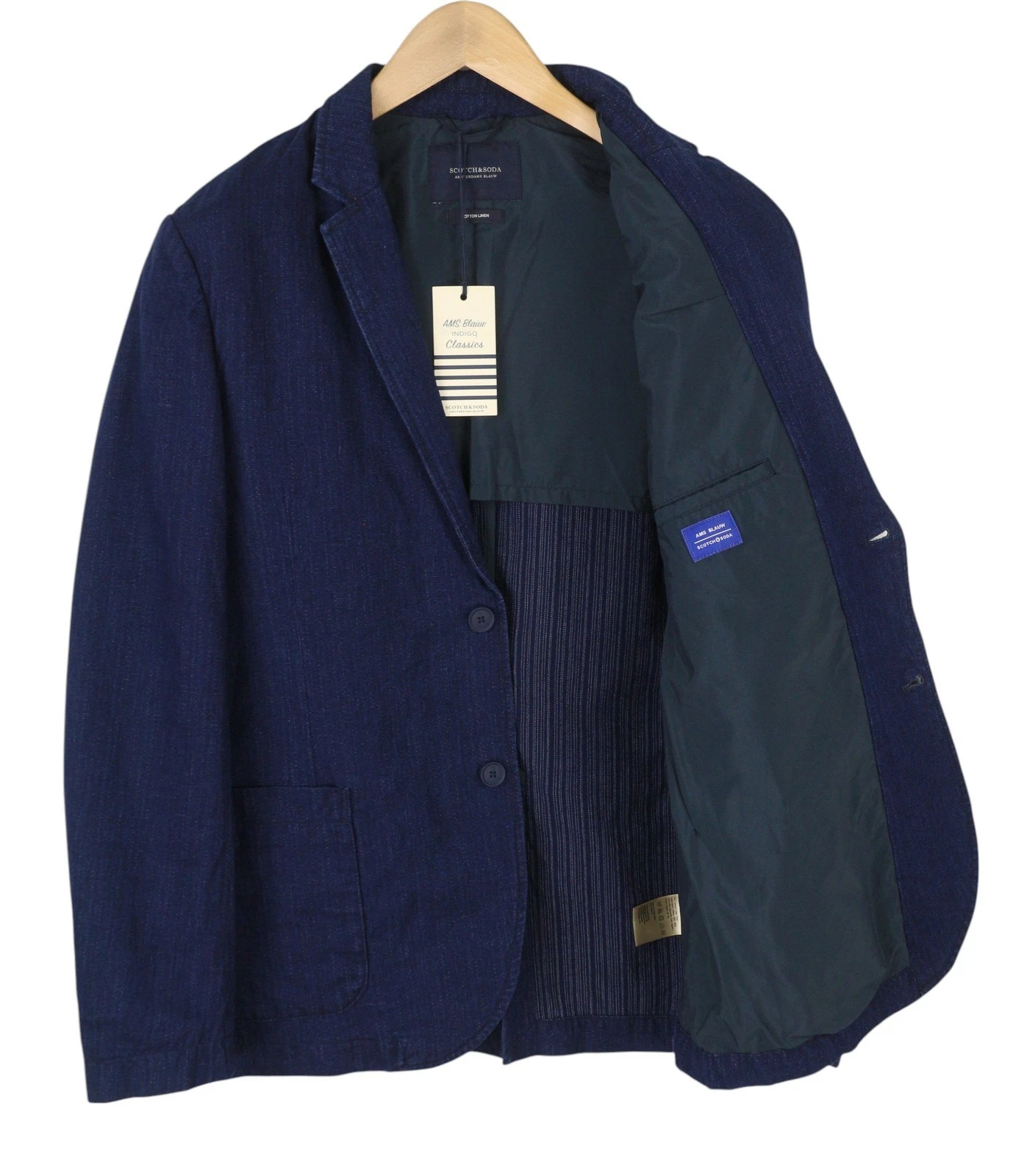 SCOTCH & SODA Men Blazer M Navy Blue Cotton Single Breasted Notched Lapels DDP - product detail image 4