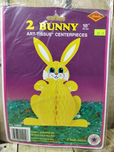 2 Vtg Beistle EASTER BUNNY Pink & Yellow Decor Honeycomb Tissue Centerpiece - Picture 4 of 6