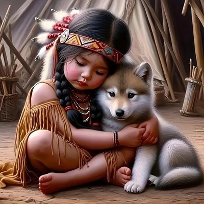 Acelii 5D Diamond Art Kits for Adults Beginners,Indian Little Lass and Wolf DIY