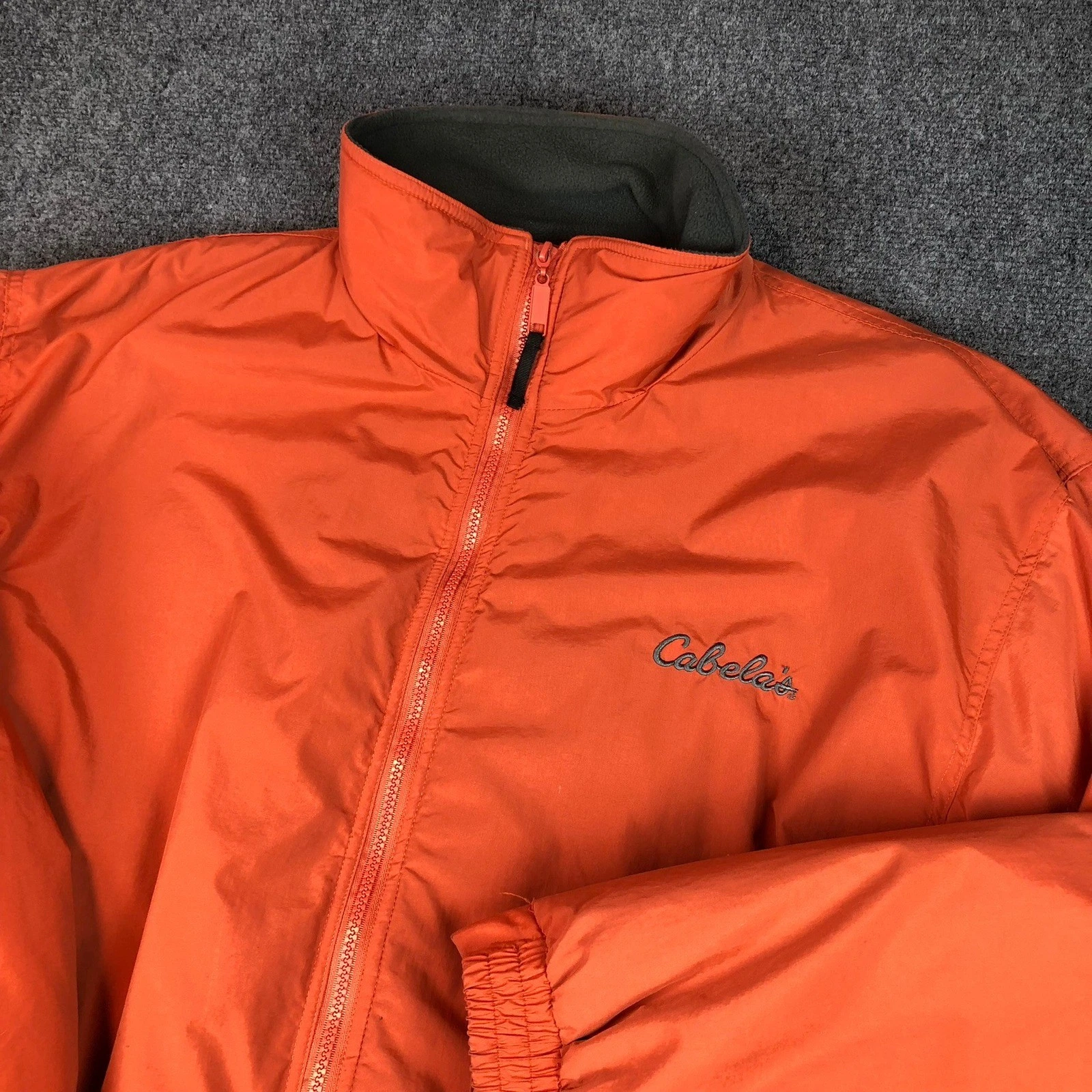 Cabelas Orange Nylon Fleece Lined Puffer Jacket Men's Large Insulated