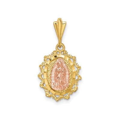 14k Bicolor Gold Massiv Unsere Liebe Frau von Guadalupe Anhänger Katholisch Medaillon