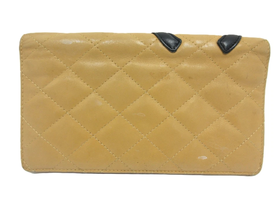Auténtica Cartera Larga CHANEL Línea Cambon Doble Plegable Cuero Beige Negro 111394 Foto 2 de 4