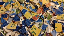 2.15 Lbs Blue  Yellow Speckled Broken China Plate Lot 23 Mosaic Tiles
