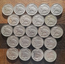 IRELAND EIRE FULL SET IRISH THREEPENCES 1928-68 22 COINS INC 1939 GOOD GRADES B4