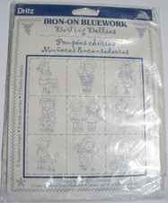 "Darling Dollies" Dritz Iron-on Bluework Transfers NINE 6" Designs NIP