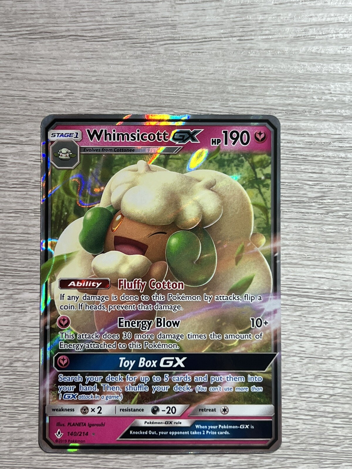 Whimsicott GX Pokémon Card - 140/214 Ultra Rare, Unbroken Bonds Expansion - View #2