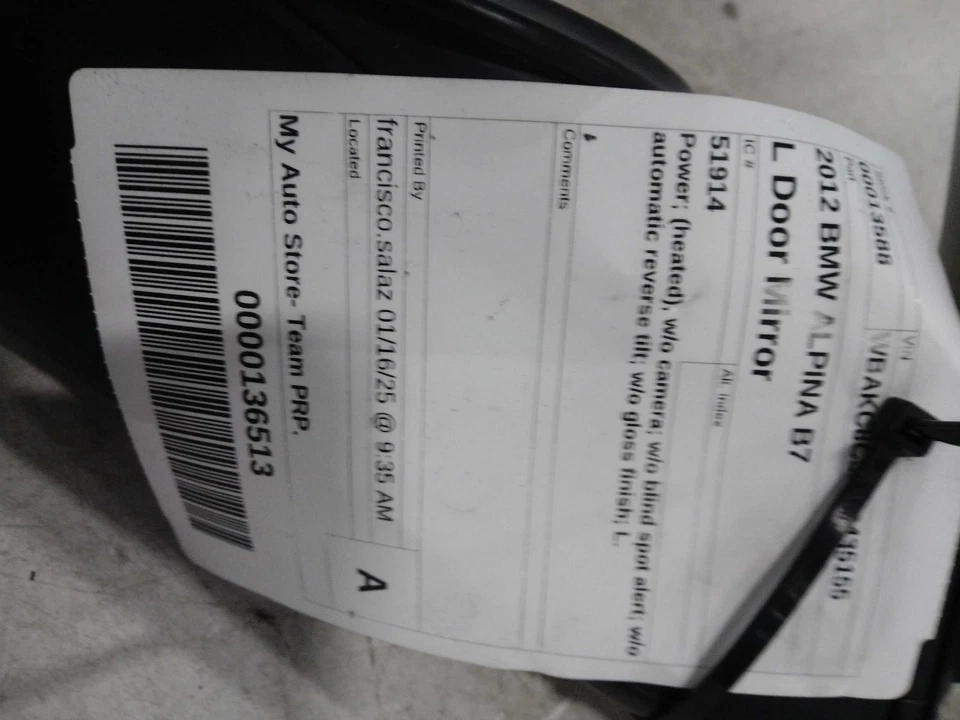 2012 BMW 750I Left Door Mirror Assembly OEM 400963 - 119K Miles Foto 2 de 4