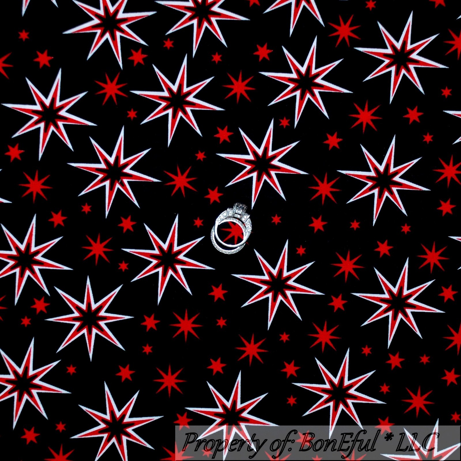 BonEful Fabric FQ Cotton Quilt Black Red White B&W STAR Super Hero Boy Girl Kid