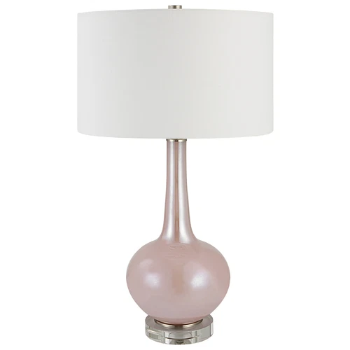 Elegant Blush Pink Art Glass Table Lamp 29 in Organic Bottle Shape Round - Picture 4 of 7