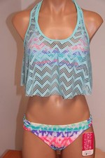 NWT Hula Honey Swimsuit Bikini 2 piece set Sz M Multi Crochet Top