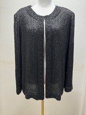 Laurence Kazar Vintage Black Beaded Silk Evening Formal Jacket Womens XL