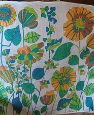 Vintage Emile Scarf with Flowers 26 inches square. Green Orange Brown Blue White