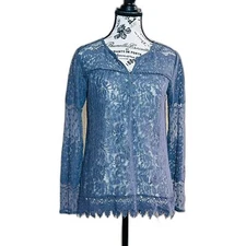 Unlabeled Denim Blue Lace Whimsigoth Button Up Top S/M