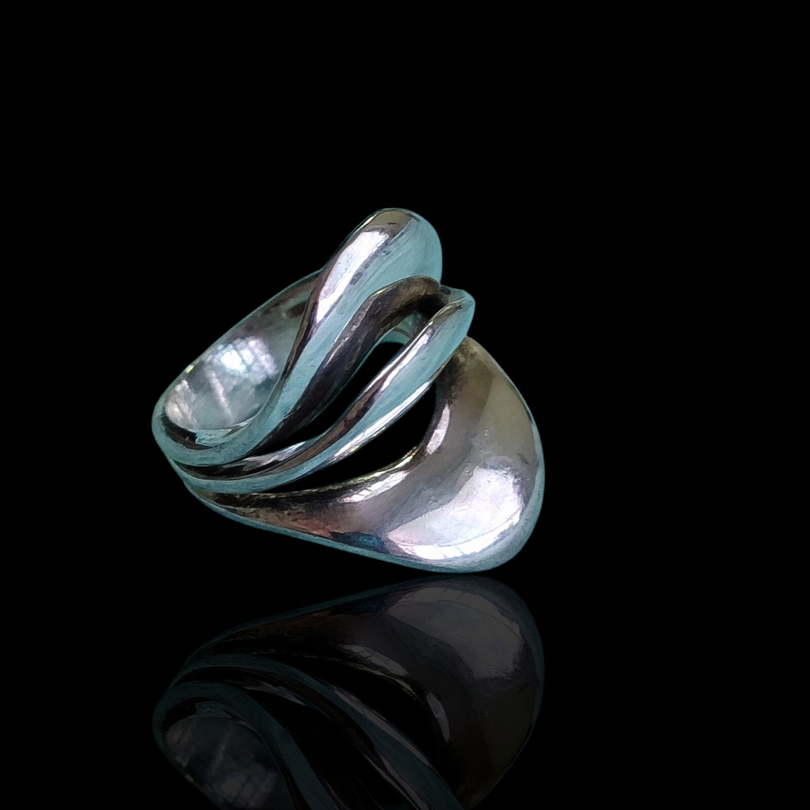 Unique Silver Plated Modernist Statement Ring Sz … - image 2