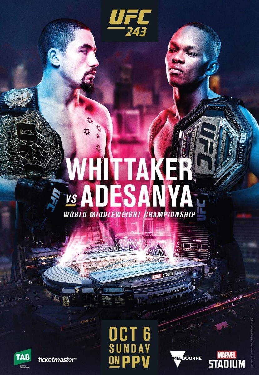 UFC 243 Fight Poster 11x17 Inches Robert Whittaker vs Israel