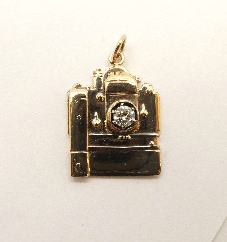 Custom Professional Camera Solid Gold Charm with … - image 6