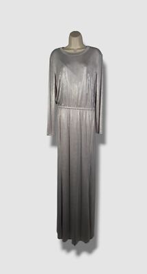 $2990 Akris Women's Silver Metallic Jersey Gown Dress Size 10