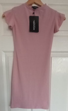 PRETTYLITTLETHING Dress UK 8 Dusky Pink Short Sleeve Stretch New With Tag