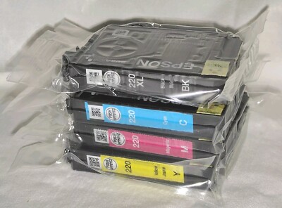 GENUINE OEM EPSON 220XL BLACK 220 COLOR INK SET 4 PACK COMBO NEW SEALED*EXPIRED*