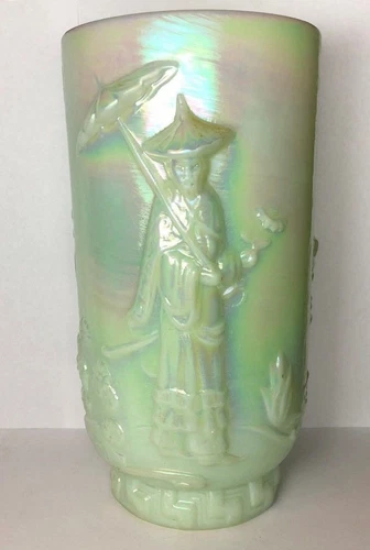 Fenton Green Luster Jade Vase Mandarin 9.5 x 5 Antique Home Decor Vintage