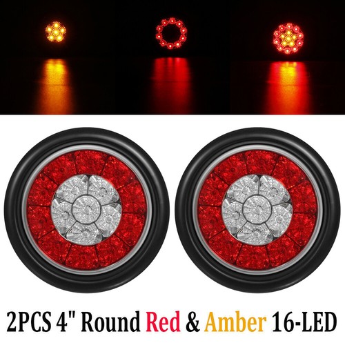 2X 4'' Round Rear Stop 16LED Light Tail Brake Turn Signal Lamp Trailer