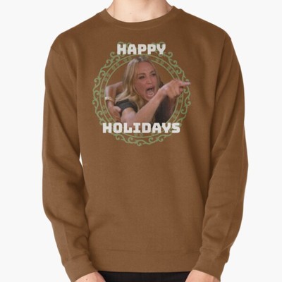 cat vs woman happy holidays  Pullover Sweater Made in USA Crewneck