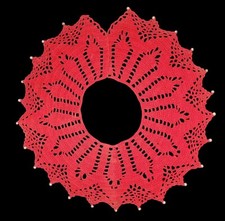 Vintage Hand Crocheted Collar Red W Pearl Beads Christmas Grandmacore Craftcore