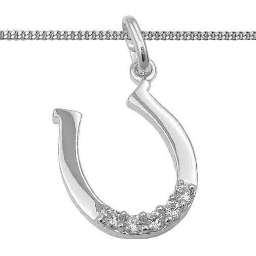 Frauen MäDchen GlüCks Pferde Hufeisen AnhäNger Kette Echt Silber 925-image