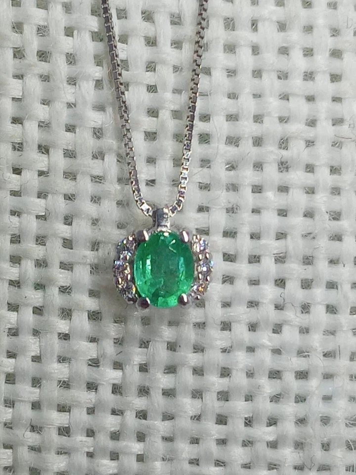 Collana in oro bianco 750 18 kt carati donna smeraldo e diamanti garanzia +2361 - Immagine 2 di 4