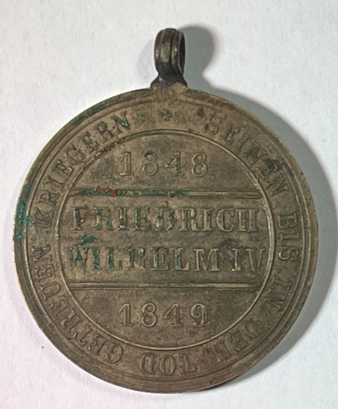 Prussia 1848-49 Revolution Combatant Medal Hohenzollern Friedrich Wilhelm IV
